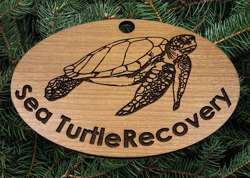 Sea Turtle Recovery Ornament - Cherry Wood