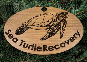 Sea Turtle Recovery Ornament - Cherry Wood